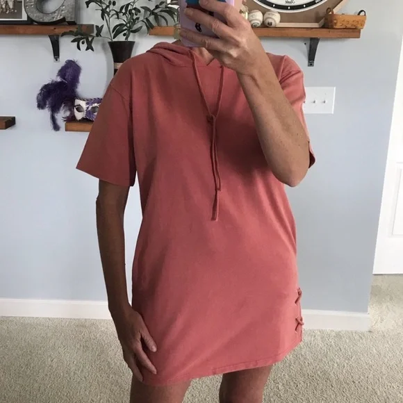 Coral/Rusty Color Hooded Tunic Dress - Picture 2 of 7